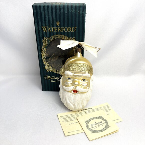 Waterford Santa Ornament Vintage 1997 Hand-Painted Glass Original Box & Tags 6" - Picture 1 of 9